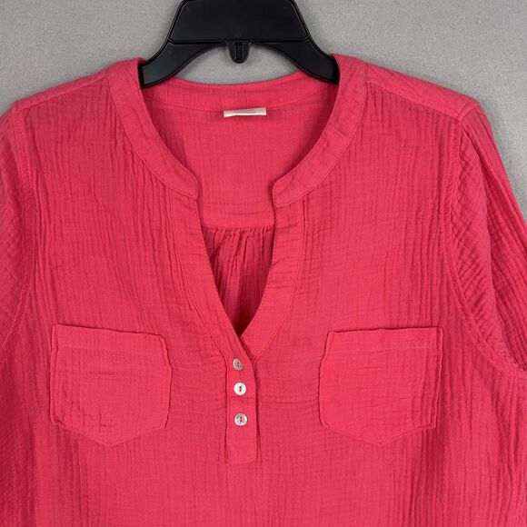 Mote Shirt Womens 2XL Pink Hot Bright Fuchsia Gauze Coastal Resort Vacation Fem - Picture 2 of 14